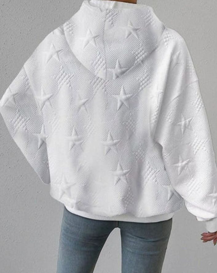 Women's Relaxed-Fit Star-Embossed Drawstring Hoodie Sweatshirt