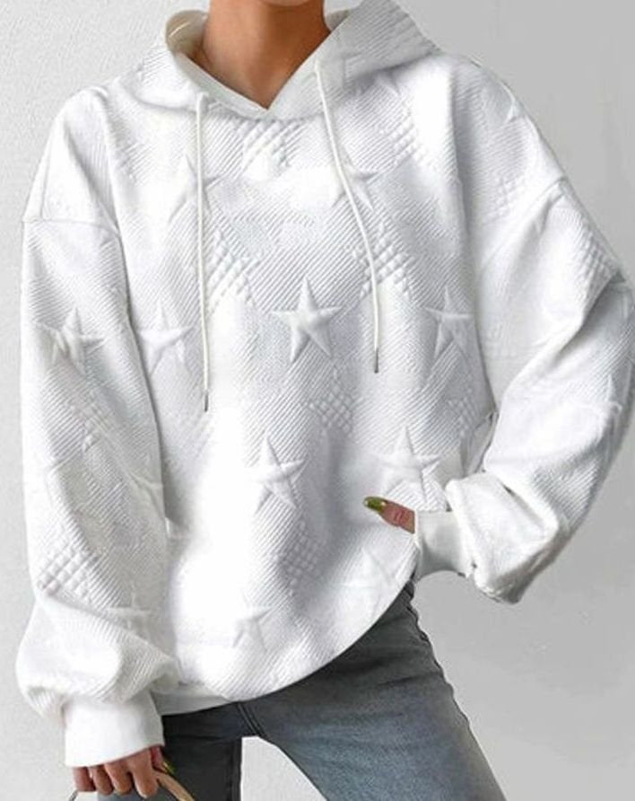 Women's Relaxed-Fit Star-Embossed Drawstring Hoodie Sweatshirt