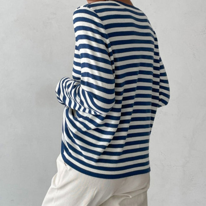 Women's Relaxed-Fit Striped Long Sleeve Crewneck Sweater