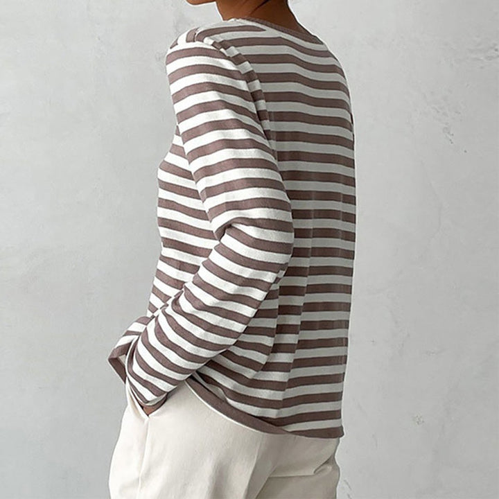 Women's Relaxed-Fit Striped Long Sleeve Crewneck Sweater