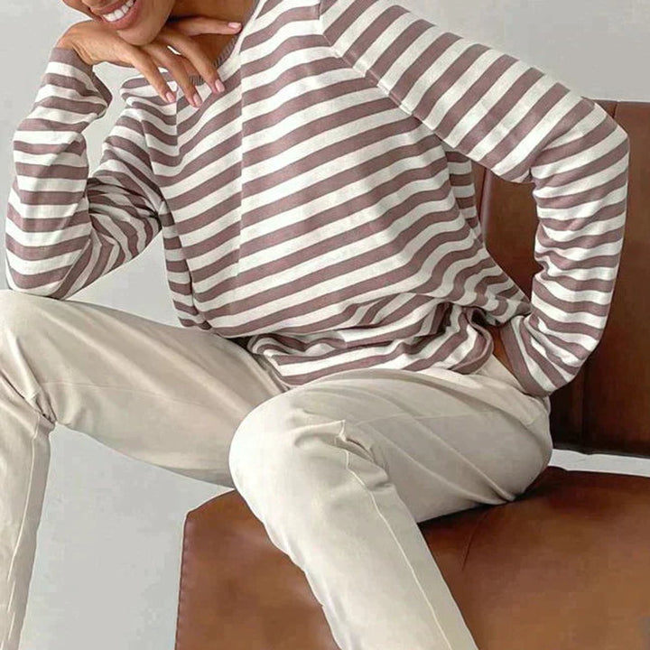 Women's Relaxed-Fit Striped Long Sleeve Crewneck Sweater