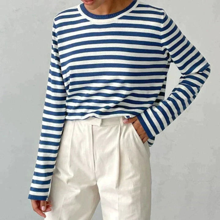 Women's Relaxed-Fit Striped Long Sleeve Crewneck Sweater