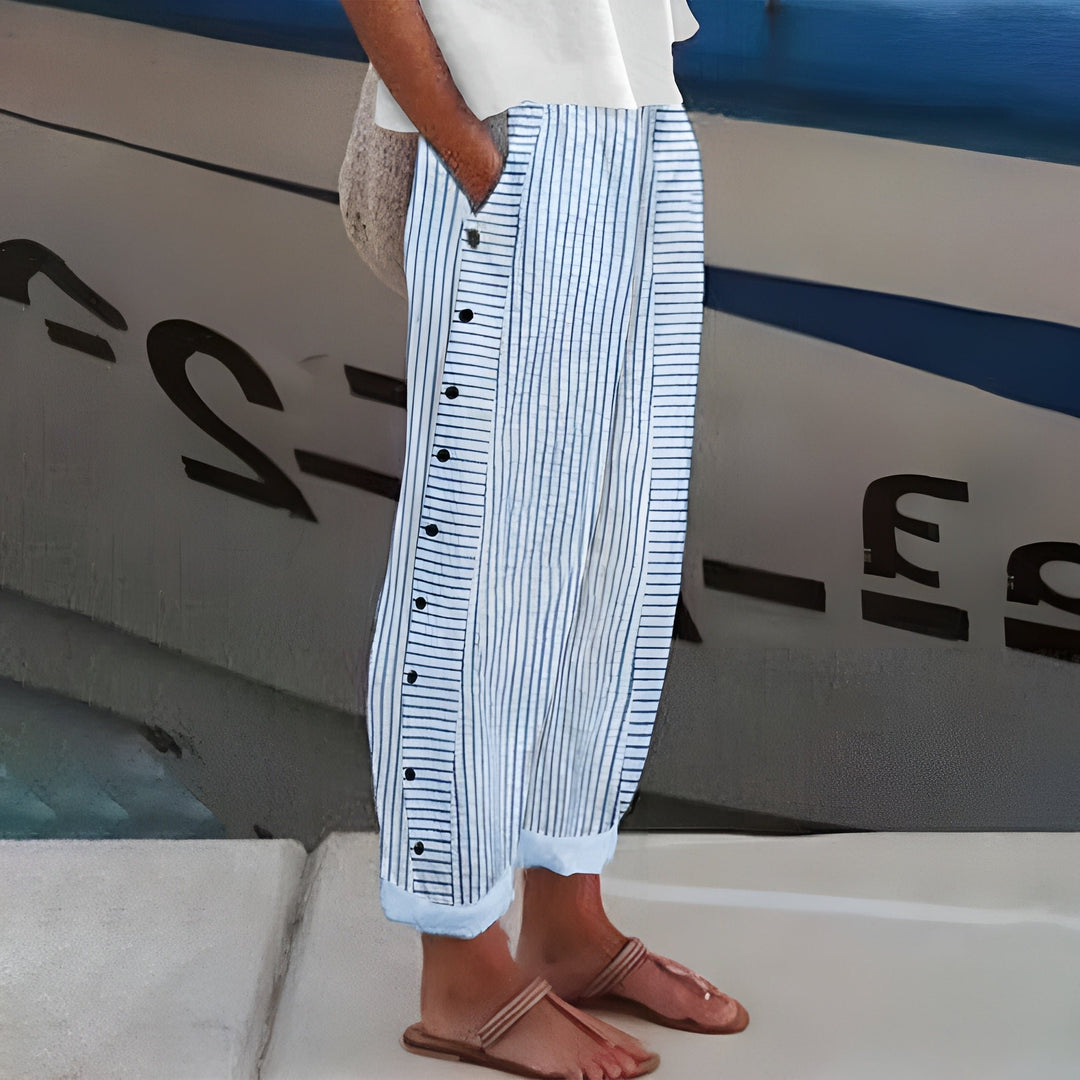 Women's Relaxed-Fit Striped Straight-Leg Elastic-Waist Pants - Blue