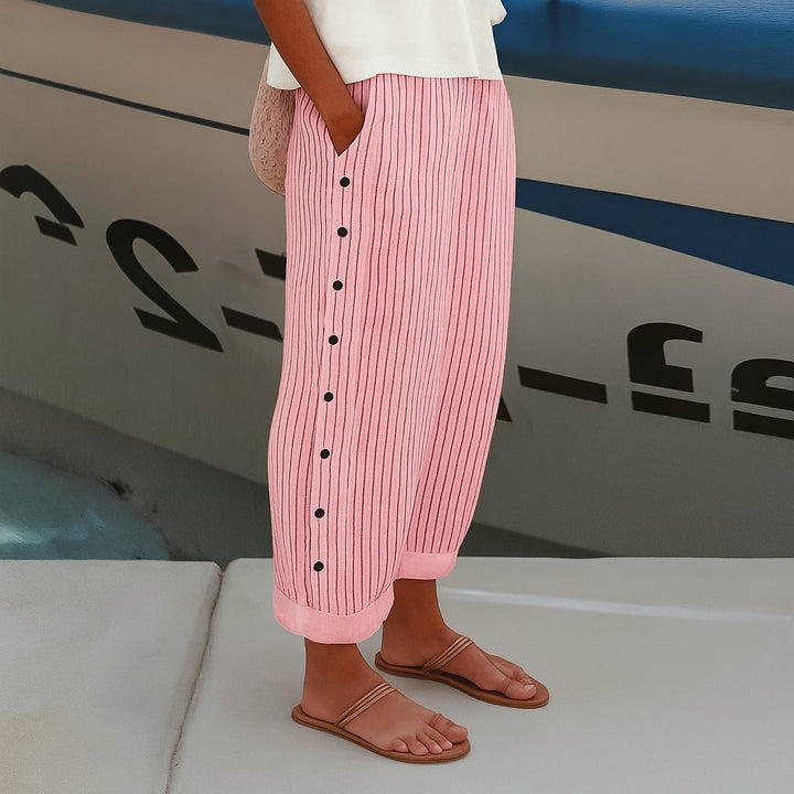 Women's Relaxed-Fit Striped Straight-Leg Elastic-Waist Pants - Pink