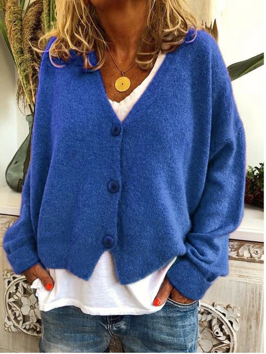 Women's Relaxed-Fit V-Neck Button-Front Cardigan Sweater - Blue