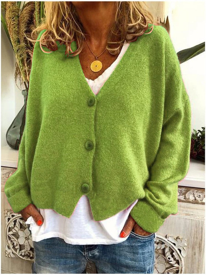 Women's Relaxed-Fit V-Neck Button-Front Cardigan Sweater - Light Green