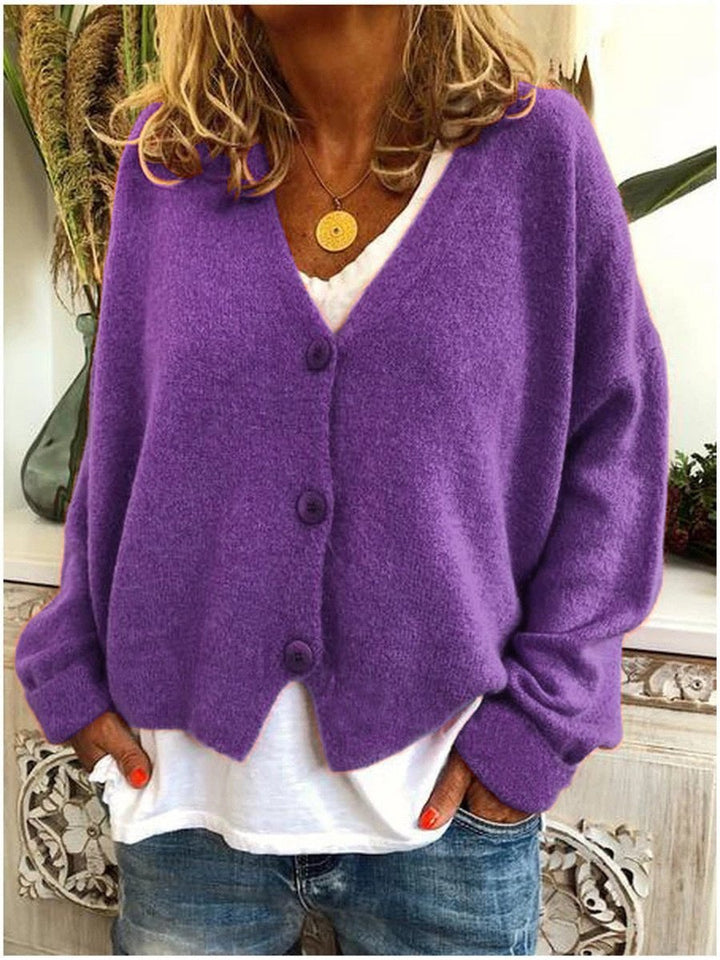 Women's Relaxed-Fit V-Neck Button-Front Cardigan Sweater - Purple