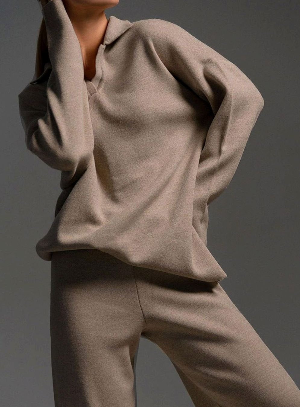 Women's Relaxed-Fit Wide-Leg Knit Lounge Set Two-Piece
