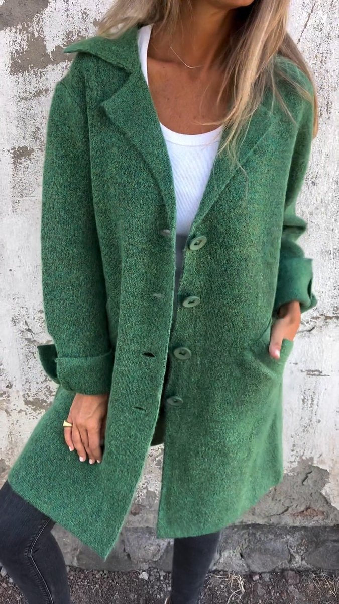 Women's Relaxed Long Button-Front Lapel Coat - Green