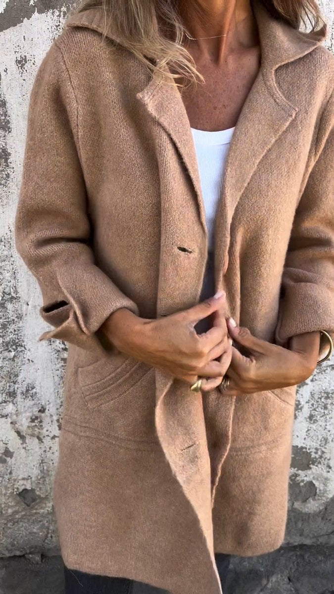 Women's Relaxed Long Button-Front Lapel Coat - Khaki