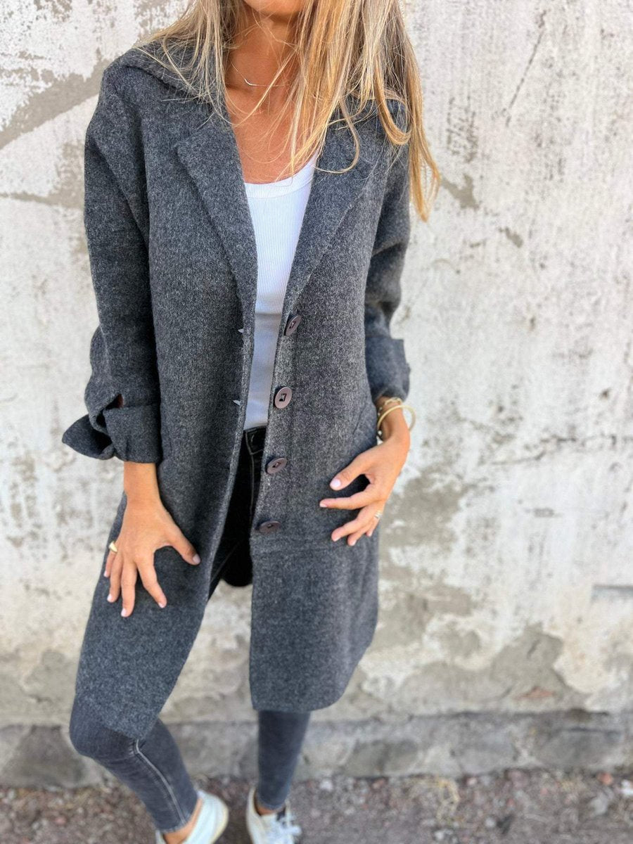 Women's Relaxed Long Button-Front Lapel Coat - Gray