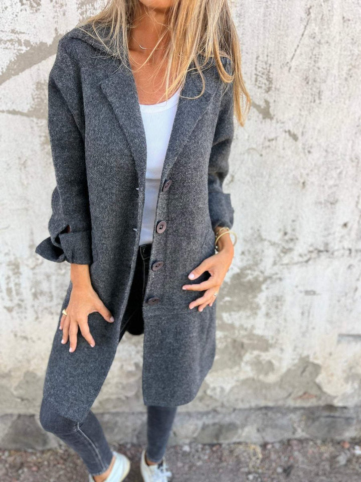 Women's Relaxed Long Button-Front Lapel Coat - Gray