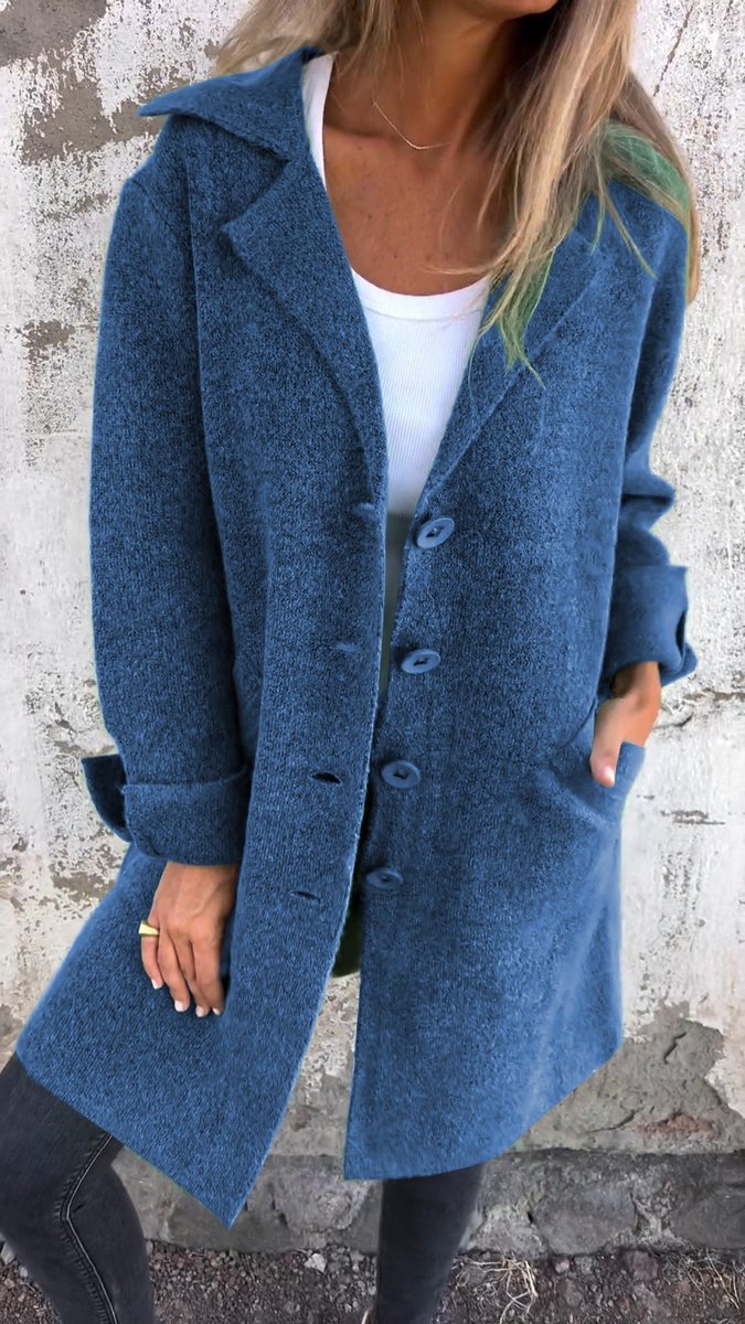 Women's Relaxed Long Button-Front Lapel Coat - Blue