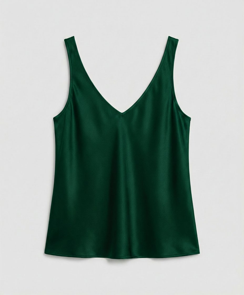 Women's Relaxed V-Neck Wide-Strap Satin Camisole Top - Green