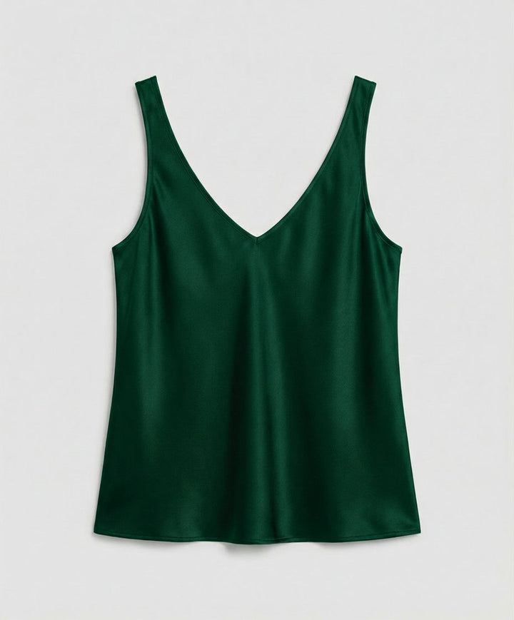 Women's Relaxed V-Neck Wide-Strap Satin Camisole Top - Green