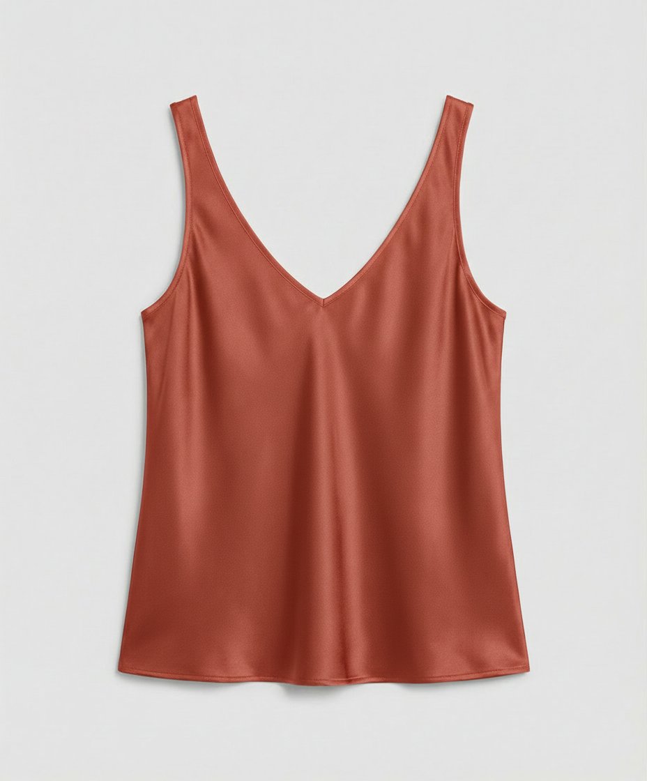 Women's Relaxed V-Neck Wide-Strap Satin Camisole Top - Orange