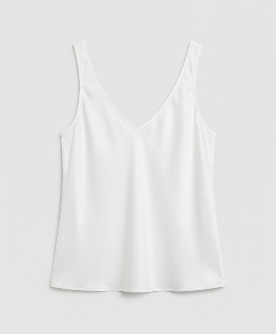 Women's Relaxed V-Neck Wide-Strap Satin Camisole Top - White