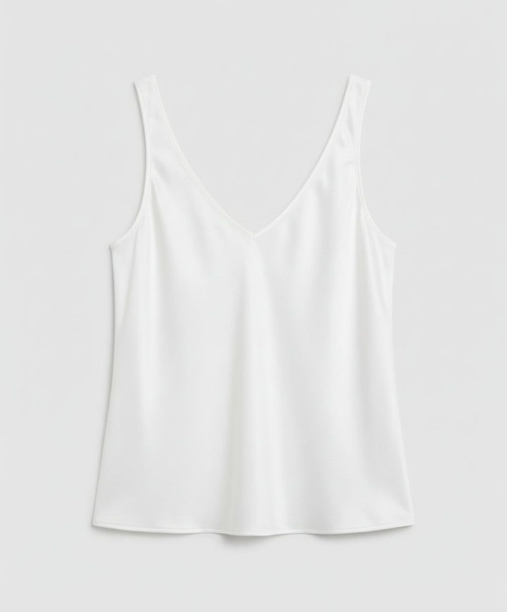 Women's Relaxed V-Neck Wide-Strap Satin Camisole Top - White