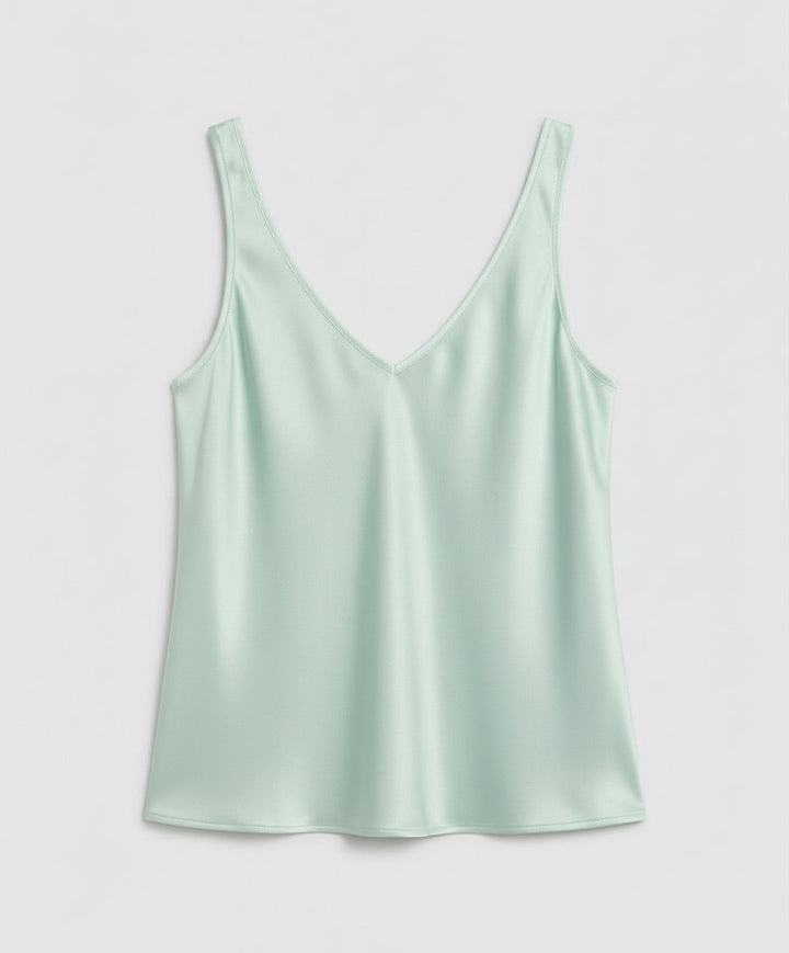 Women's Relaxed V-Neck Wide-Strap Satin Camisole Top - Light Green