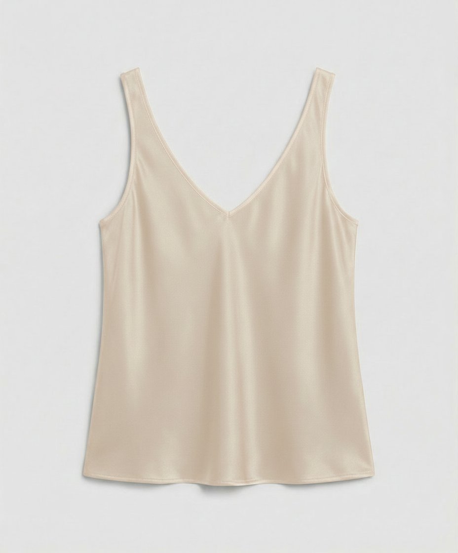 Women's Relaxed V-Neck Wide-Strap Satin Camisole Top - Beige