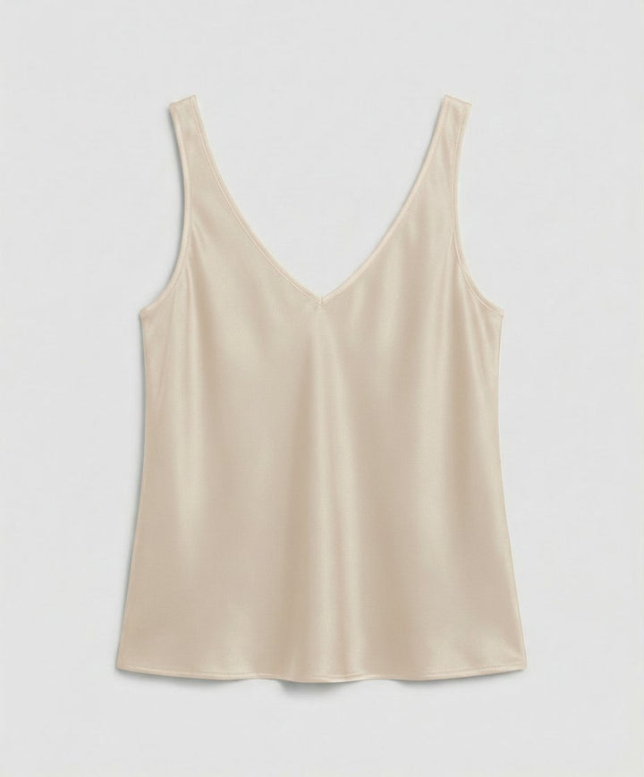 Women's Relaxed V-Neck Wide-Strap Satin Camisole Top - Beige