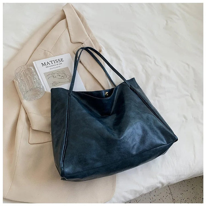 Women's Retro Large-Capacity Faux Leather Shoulder Tote Bag - Blau