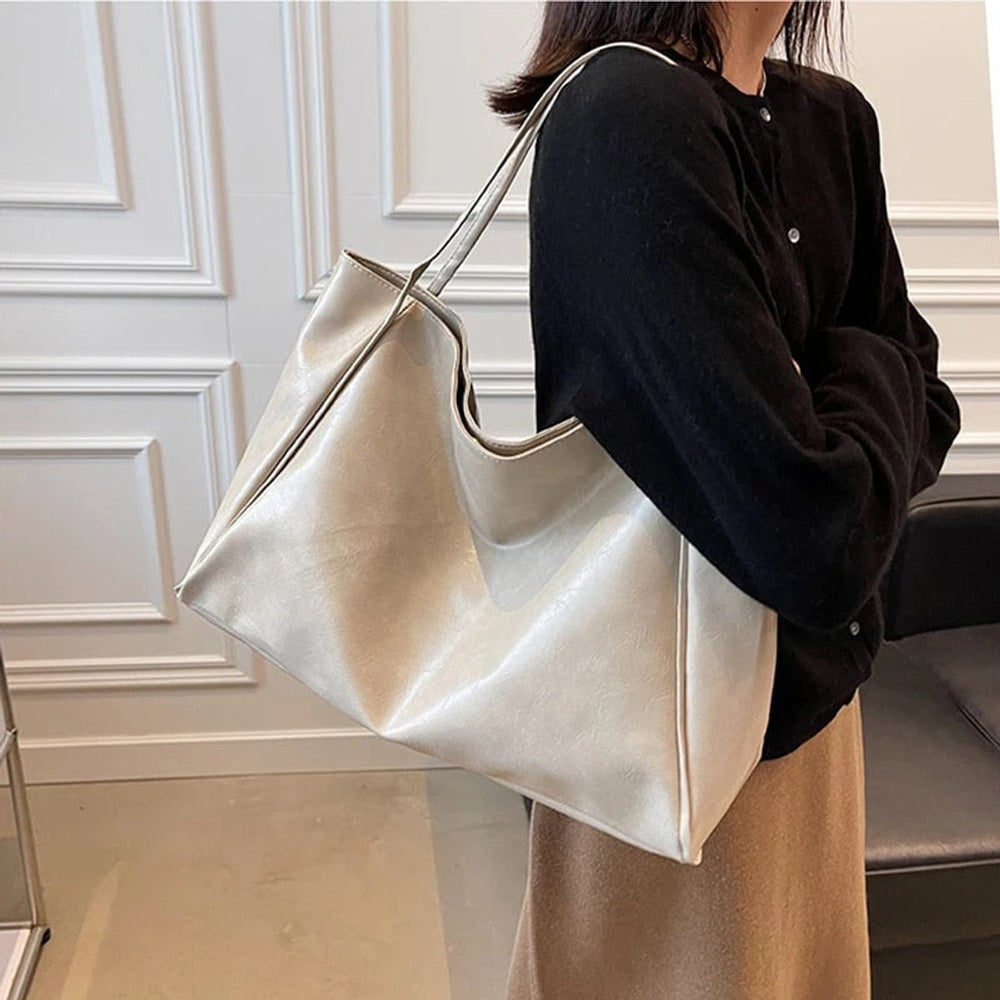 Women's Retro Large-Capacity Faux Leather Shoulder Tote Bag
