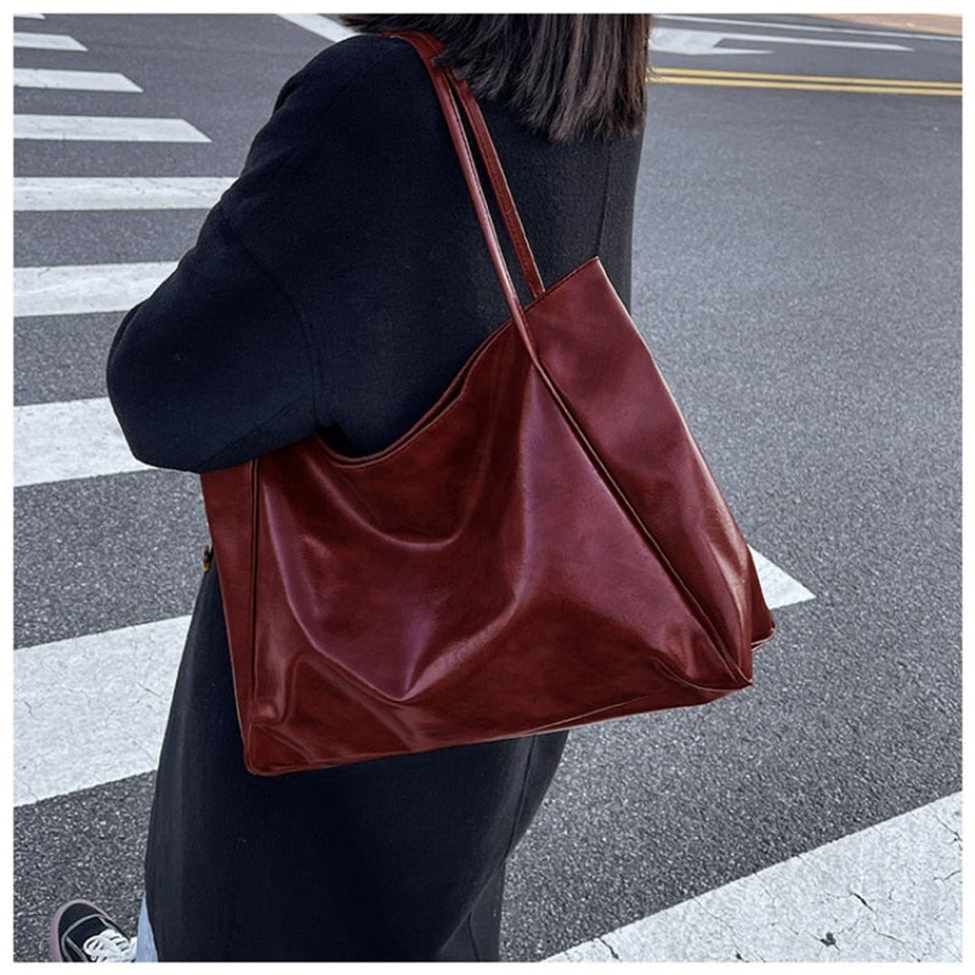 Women's Retro Large-Capacity Faux Leather Shoulder Tote Bag