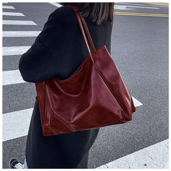 Women's Retro Large-Capacity Faux Leather Shoulder Tote Bag