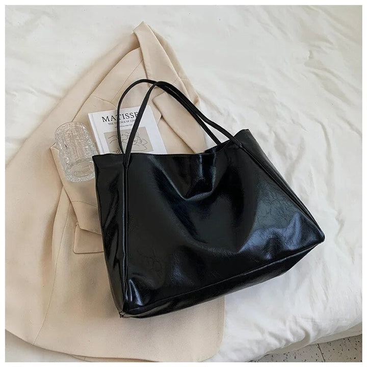 Women's Retro Large-Capacity Faux Leather Shoulder Tote Bag - Schwarz