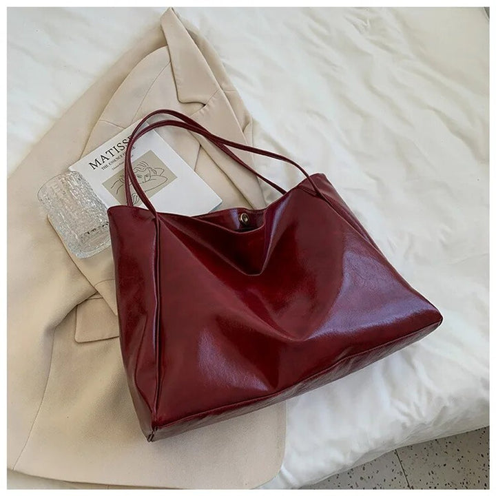 Women's Retro Large-Capacity Faux Leather Shoulder Tote Bag - Rot