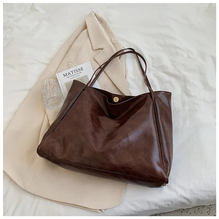Women's Retro Large-Capacity Faux Leather Shoulder Tote Bag - Kaffee
