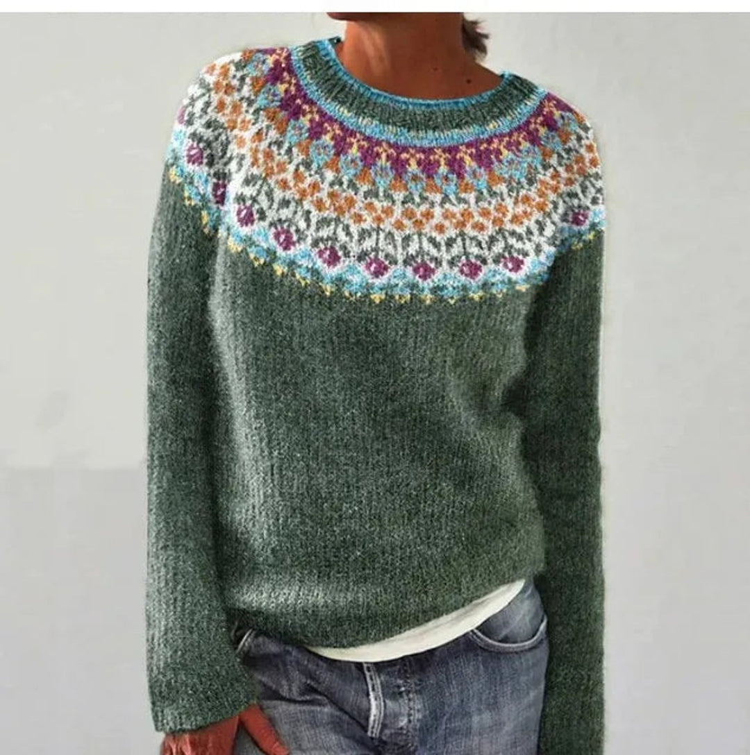 Women's Retro Multicolor Striped Relaxed-Fit Knit Sweater