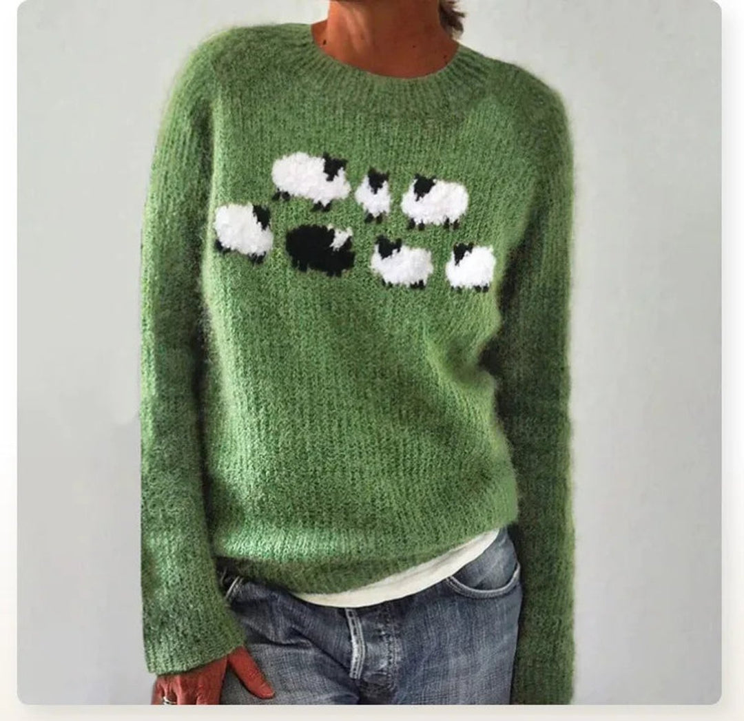Women's Retro Multicolor Striped Relaxed-Fit Knit Sweater - Green