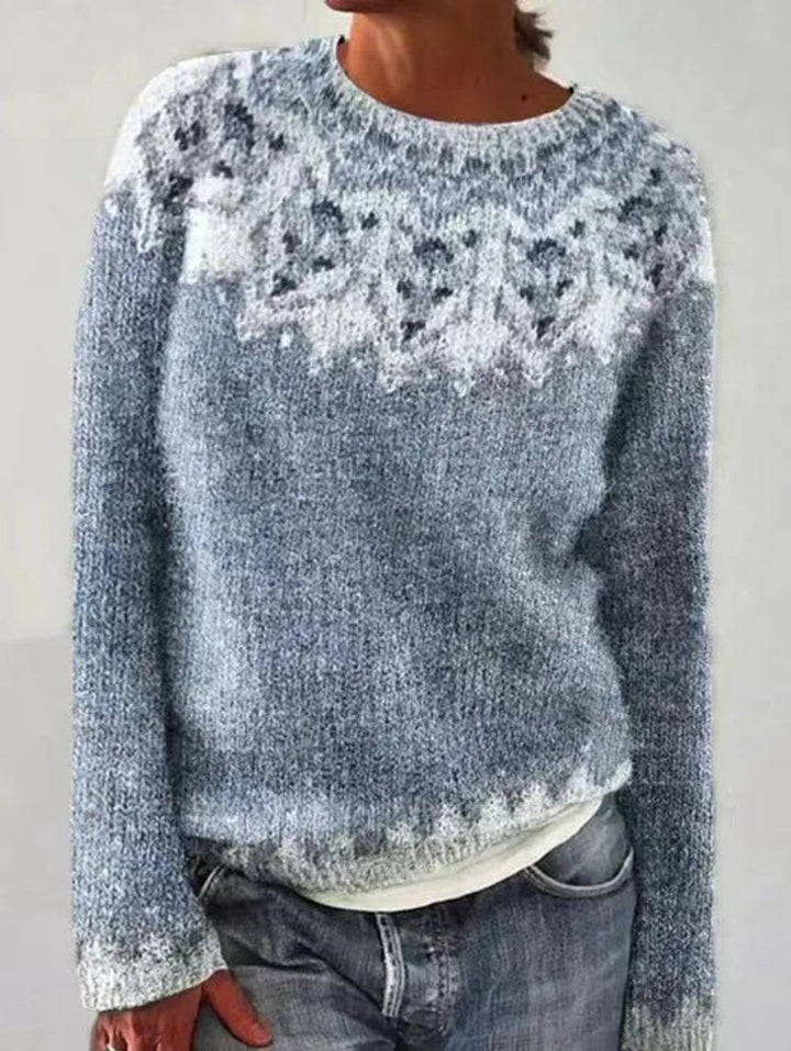Women's Retro Multicolor Striped Relaxed-Fit Knit Sweater - Light Blue
