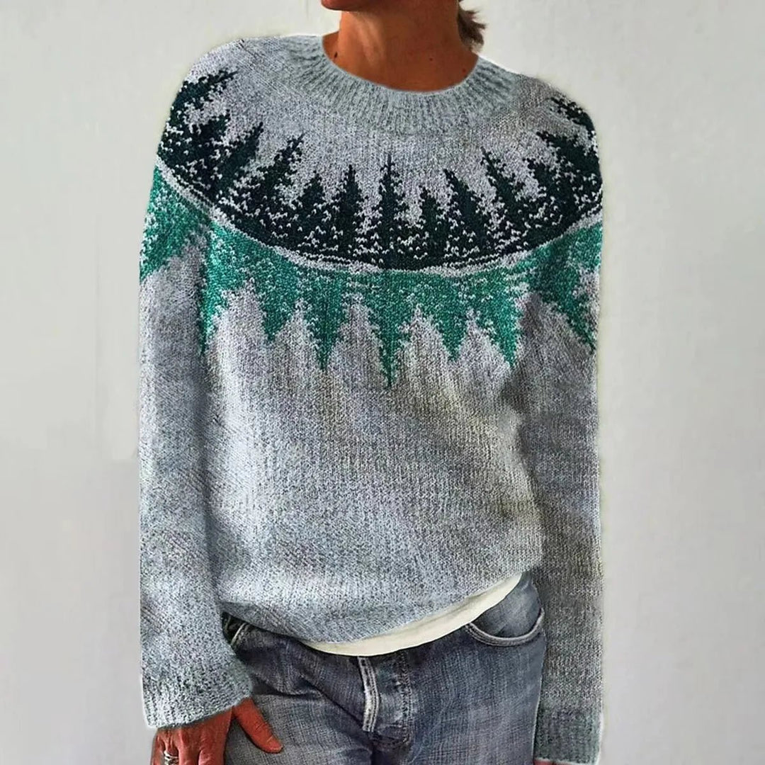 Women's Retro Multicolor Striped Relaxed-Fit Knit Sweater - LightBlue/Tree