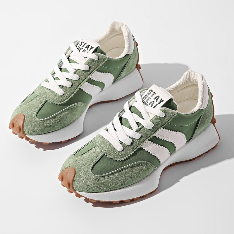 Women's Retro Platform Chunky Lace-Up Sneakers - Green