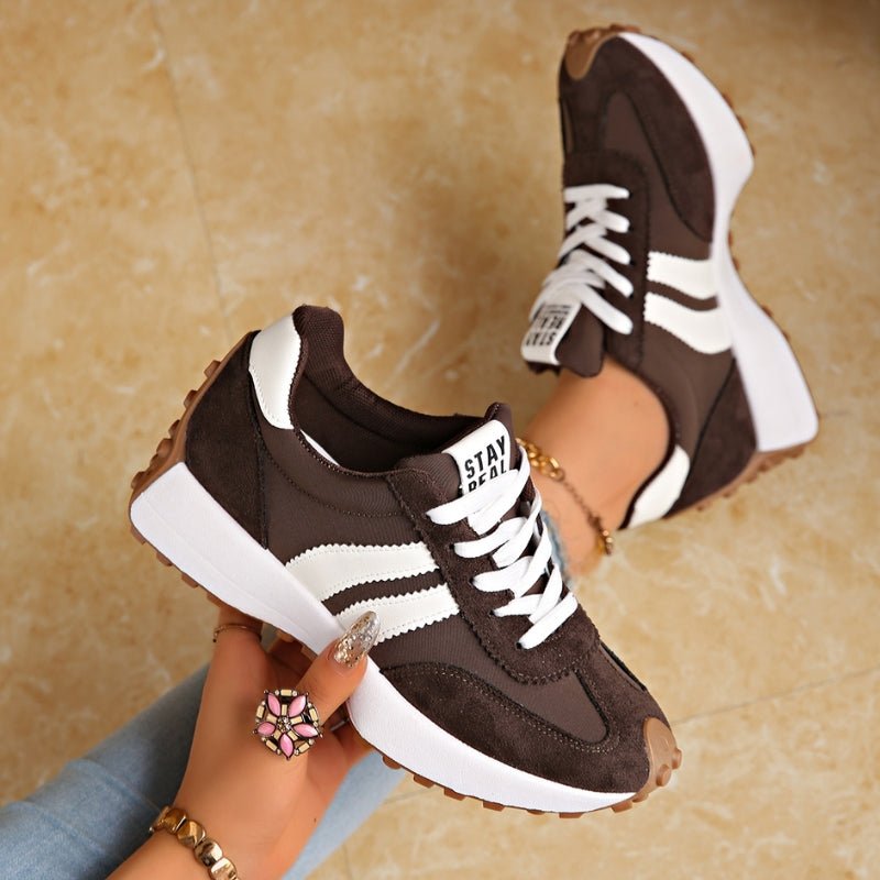 Women's Retro Platform Chunky Lace-Up Sneakers - Brown