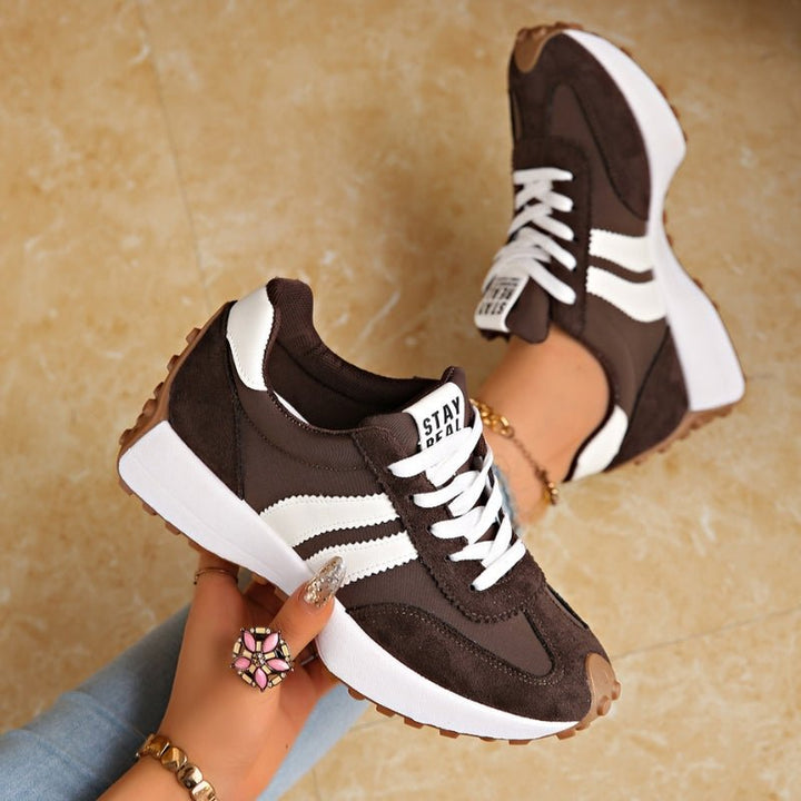 Women's Retro Platform Chunky Lace-Up Sneakers - Brown