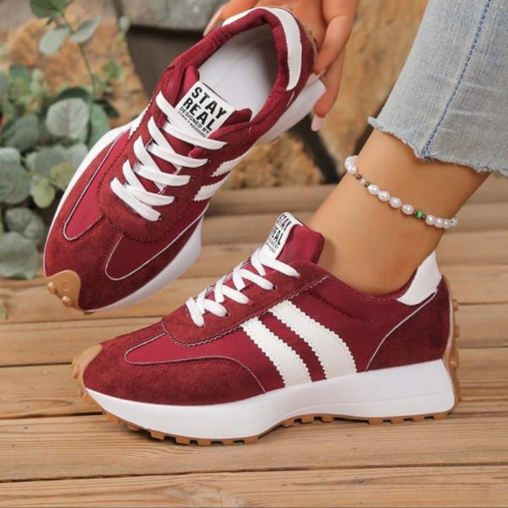 Women's Retro Platform Chunky Lace-Up Sneakers - Red
