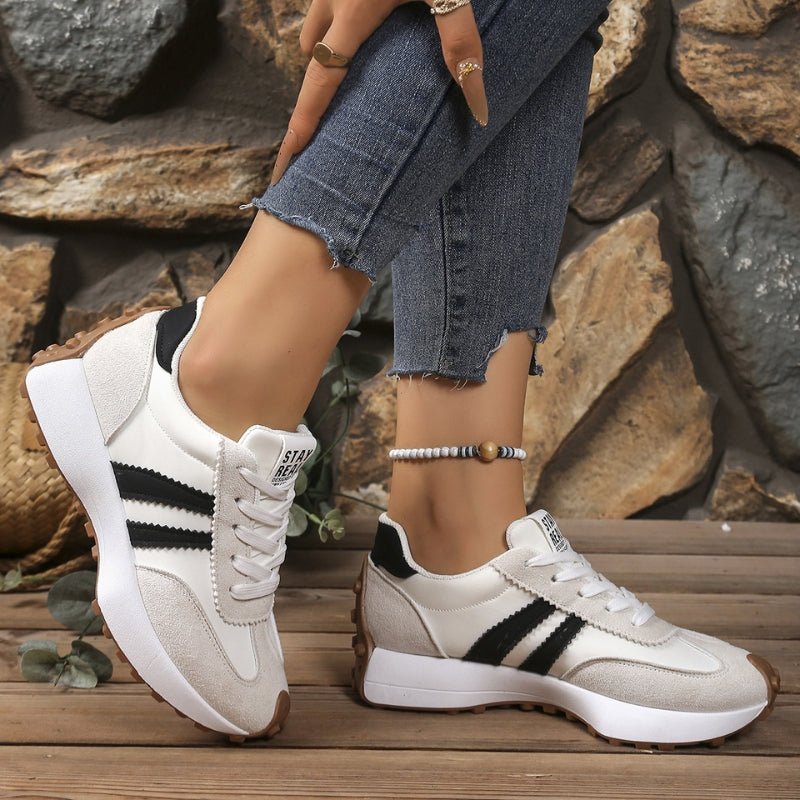 Women's Retro Platform Chunky Lace-Up Sneakers - White