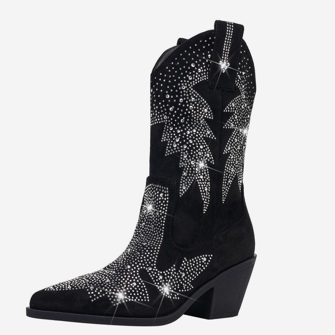 Women's Rhinestone Embellished Mid-Calf Cowboy Boots