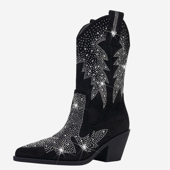 Women's Rhinestone Embellished Mid-Calf Cowboy Boots