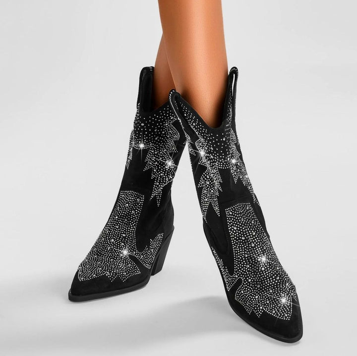 Women's Rhinestone Embellished Mid-Calf Cowboy Boots