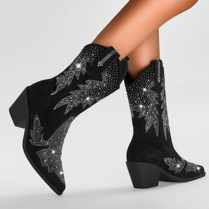 Women's Rhinestone Embellished Mid-Calf Cowboy Boots