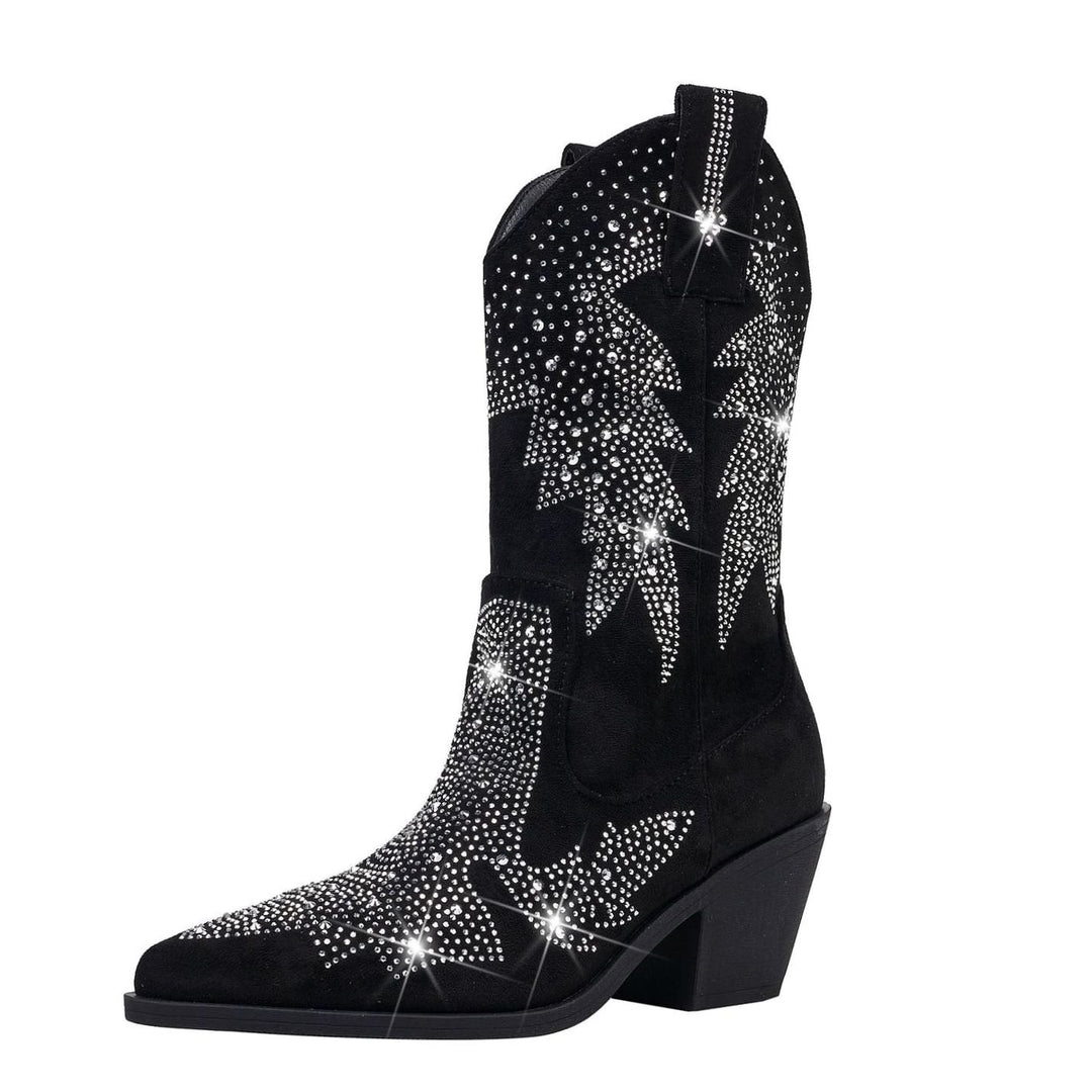 Women's Rhinestone Embellished Mid-Calf Cowboy Boots