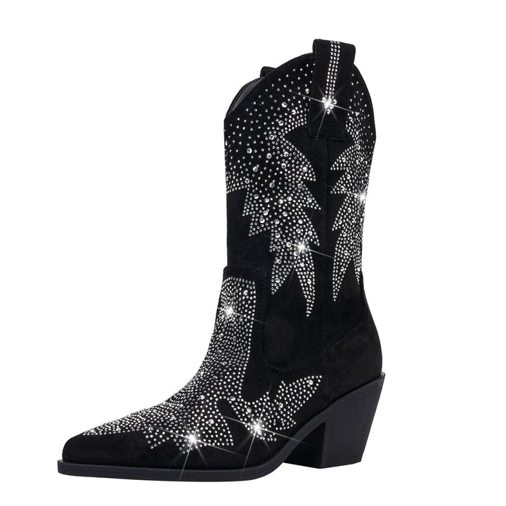 Women's Rhinestone Embellished Mid-Calf Cowboy Boots