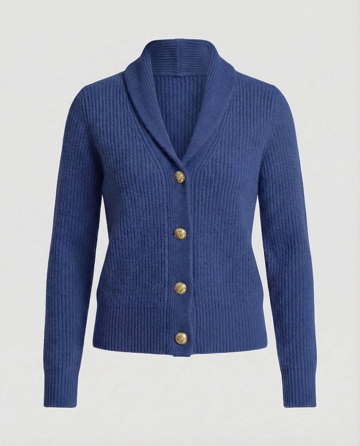 Women's Ribbed Knit Button-Front Lapel Collar Cardigan - Dark Blue