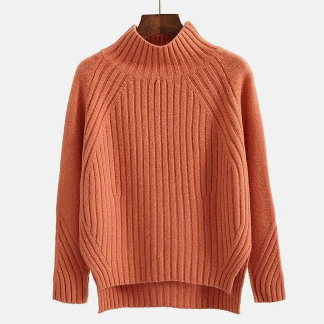 Women's Ribbed Knit Mock-Neck Long Sleeve Sweater - Orange