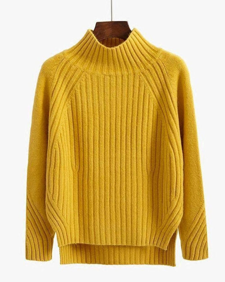 Women's Ribbed Knit Mock-Neck Long Sleeve Sweater - Yellow